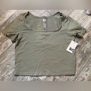 SO Olive Green Scoop Neck T-Shirt